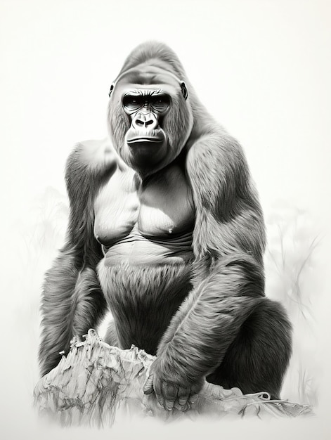 Wallpaper for phone with a pencil sketch artwork gorilla animal drawing