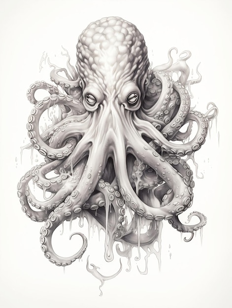 Photo wallpaper for phone with a pencil sketch artwork squid animal drawing