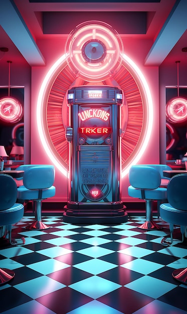 Wallpaper of Retro Diner Checkerboard Wall Background Vinyl Booth Jukebox Content Creator Concept