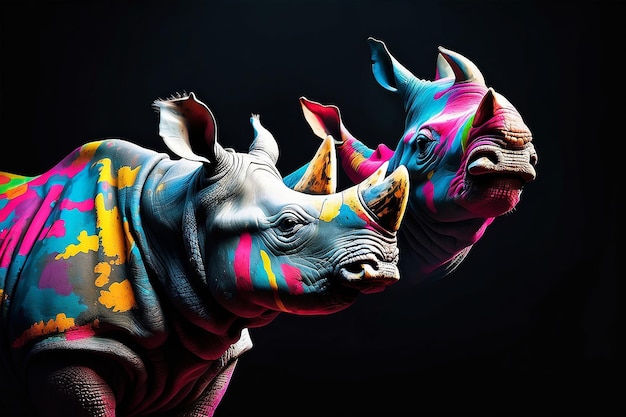 Photo wallpaper rhinocero on the black background