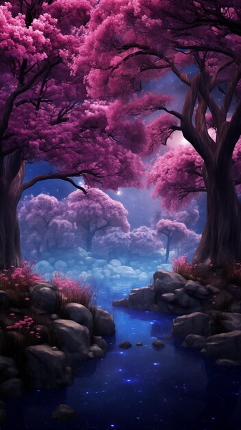 wallpaper of sakura tree at night time sakura forest at night time background