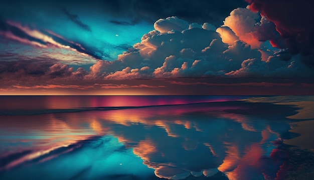 Wallpaper sky reflected ocean artisitc colors image Ai generated art