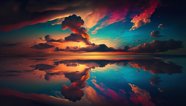 Wallpaper sky reflected ocean artisitc colors image Ai generated art