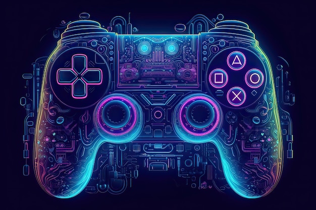 Wallpaper style gamepad portrait decorated with colored lights or colored smoke Generative Ai