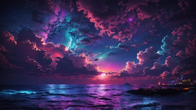 Wallpaper of a Surreal Beach Under Colorful Light