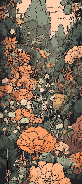 A wallpaper that has flowers in it