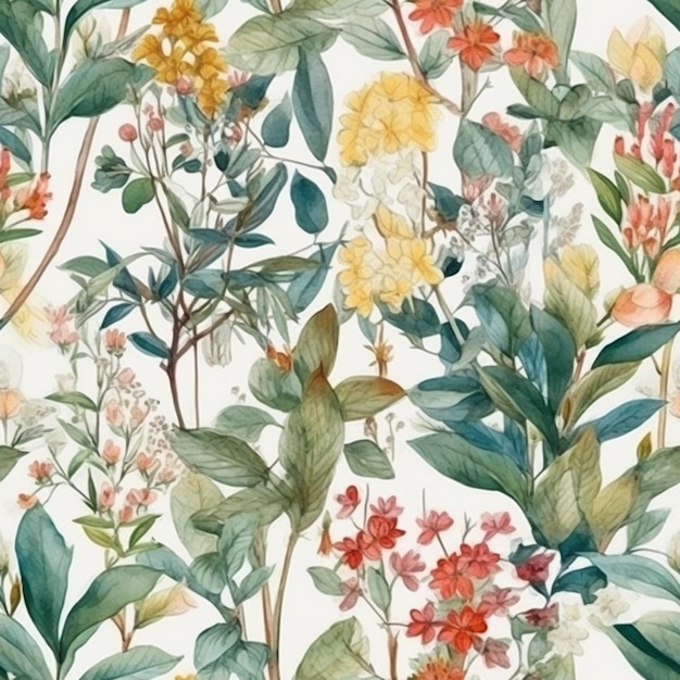 A wallpaper that is printed with a variety of flowers.