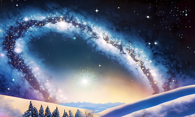 wallpaper that marries the magic of stars amp galaxies with the serene beauty of snowcovered lands