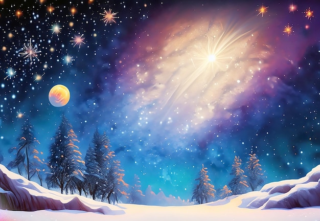 wallpaper that marries the magic of stars amp galaxies with the serene beauty of snowcovered lands