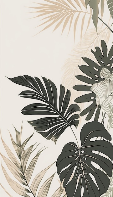 A wallpaper that says tropical leaves and a white background