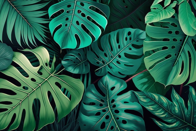 A wallpaper of tropical leaves.