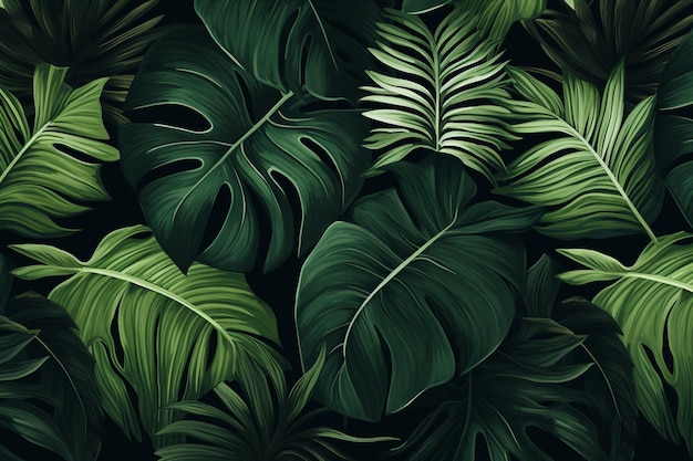 A wallpaper of a tropical plant with green leaves