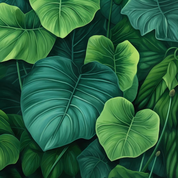 A wallpaper of a tropical plant with green leaves