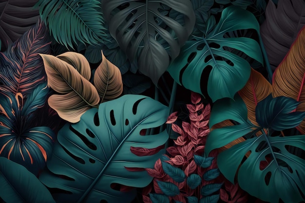 Photo a wallpaper of tropical plants with a dark background.