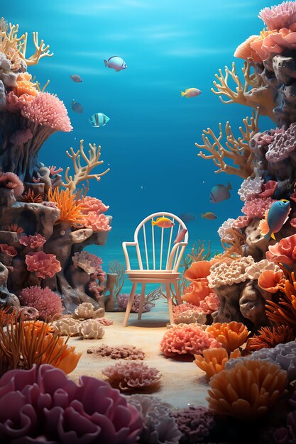 Wallpaper of underwater coral reef seashell chair coral reef decor dive m content creator concept