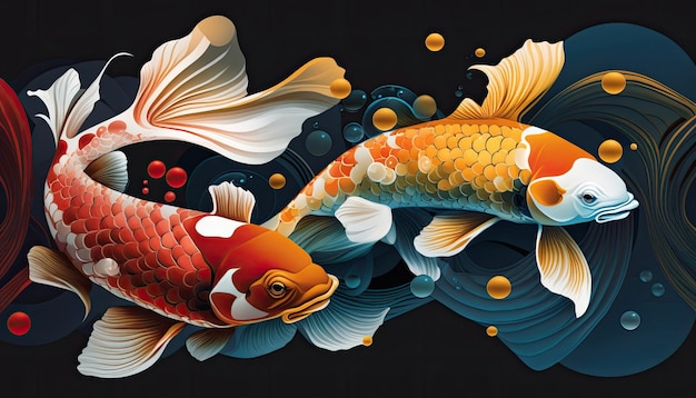 Wallpaper van koi vissen vector illustratie kleurrijk Gemaakt door AIArtificial intelligence