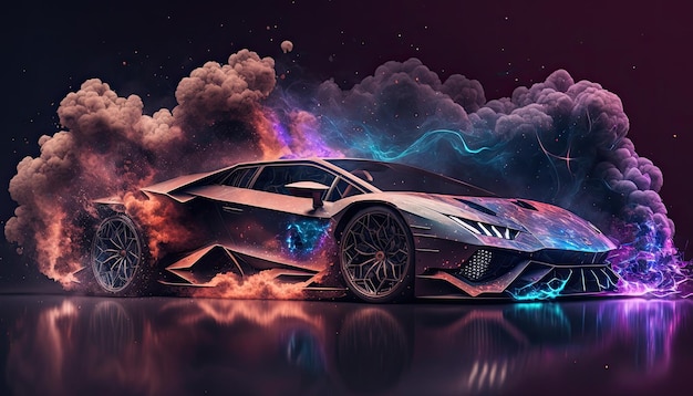 Wallpaper van Lamborghini-auto met rook en door Galaxy Vibe gegenereerde AI