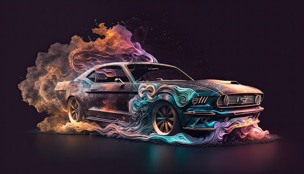 Wallpaper van Volvo-auto met rook en galaxy-vibe gegenereerd ai