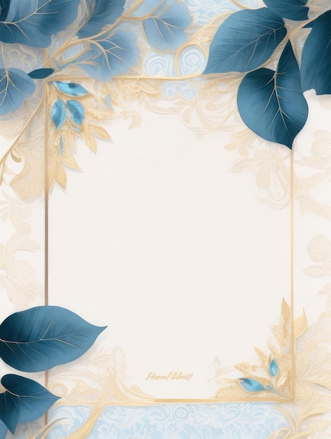 Photo wallpaper vector frame featuring a beautiful blue and gold foliage pattern