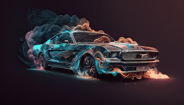 Wallpaper of Volvo car with smoke and galaxy vibe generated ai