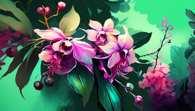 обои акварель цветок тропические цвета орхидея тюльпан