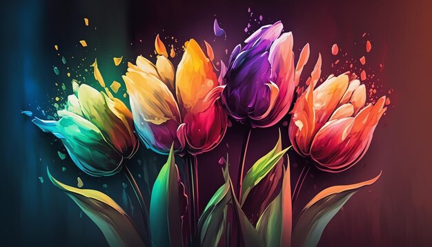 벽지 수채화 꽃 열대 색상 난초 튤립
