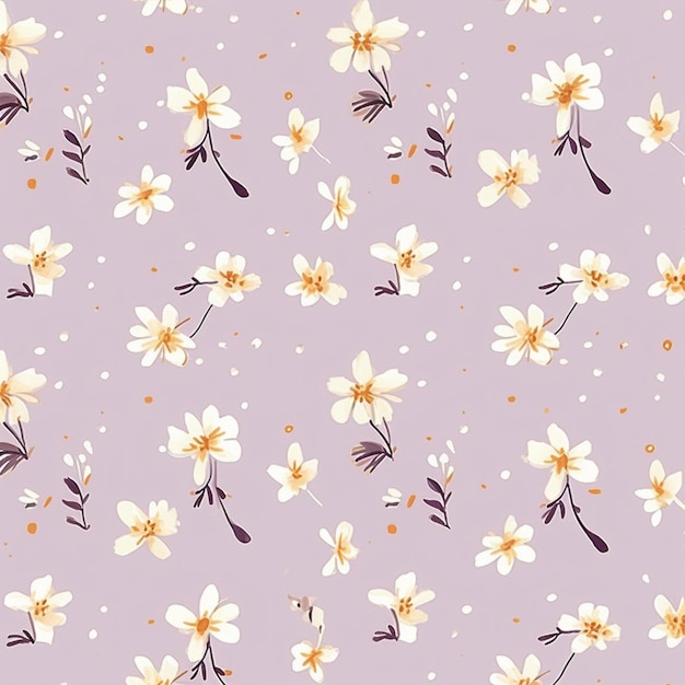 A wallpaper of white flowers with yellow dots on it.