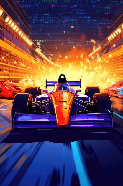 Wallpaper with 8bit pixel art formula 1 racing arcade game scene