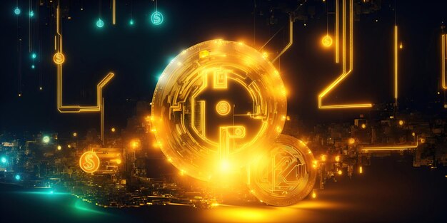 Wallpaper with abstract background and concept of digital money golden bitcoin