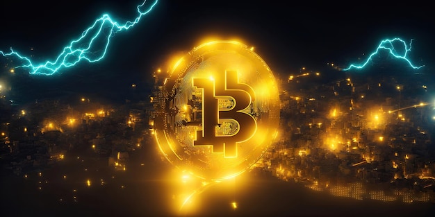 Wallpaper with abstract background and concept of digital money golden bitcoin