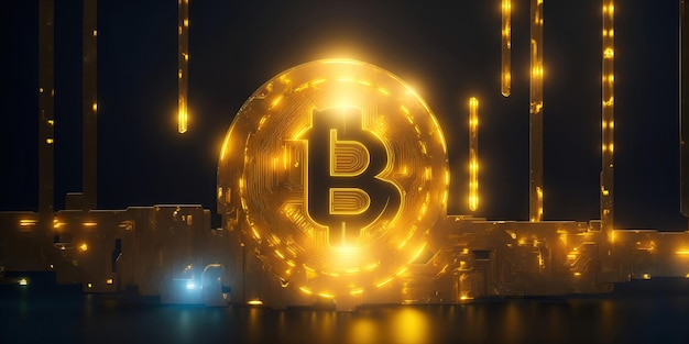 Wallpaper with abstract background and concept of digital money golden bitcoin