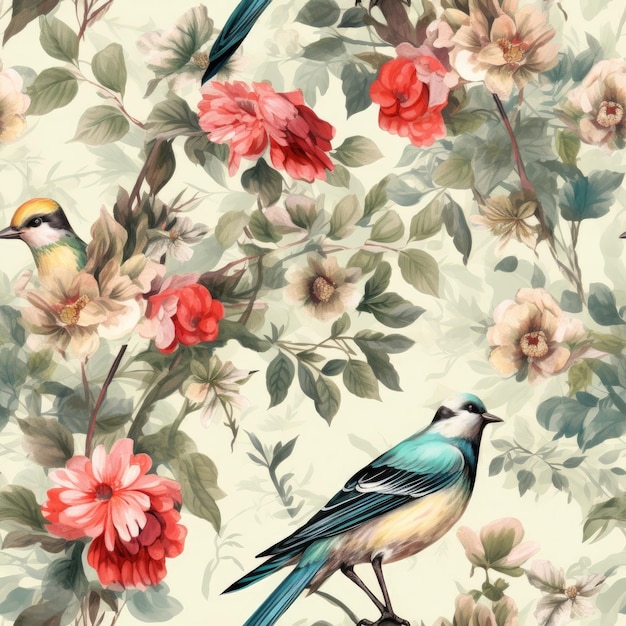 a wallpaper with birds and flowers and birds