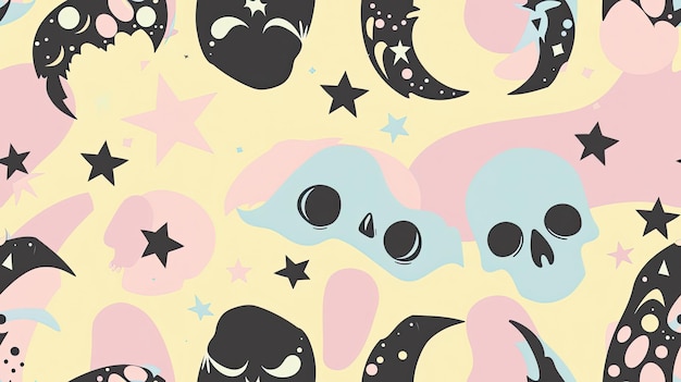 Photo a wallpaper with a blue and pink and pink owls and stars