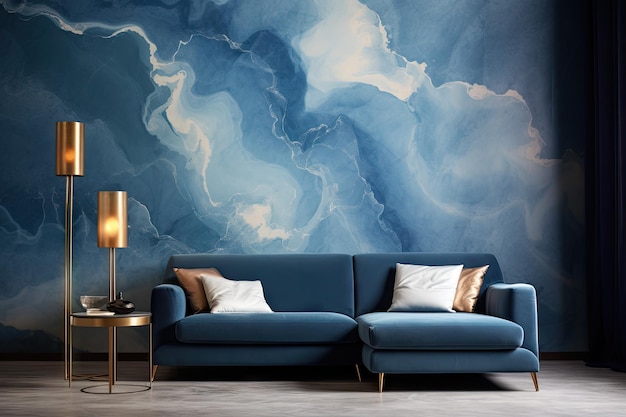 Wallpaper with a blue shade that has a faint abstract design.