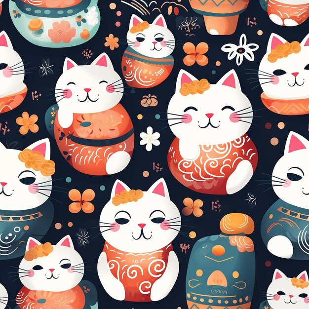 A wallpaper with a cat and a flower design on it