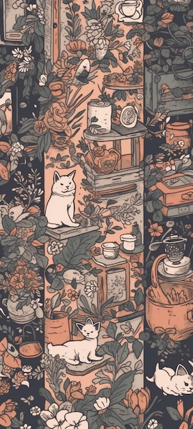 A wallpaper with a cat on it