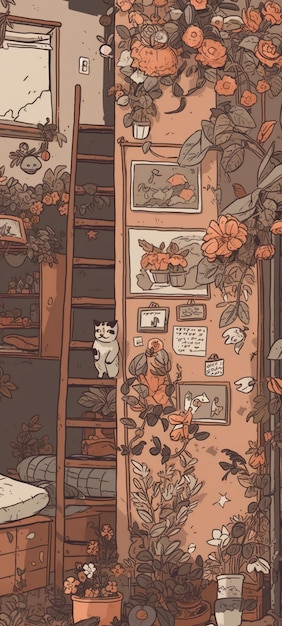 A wallpaper with a cat on it