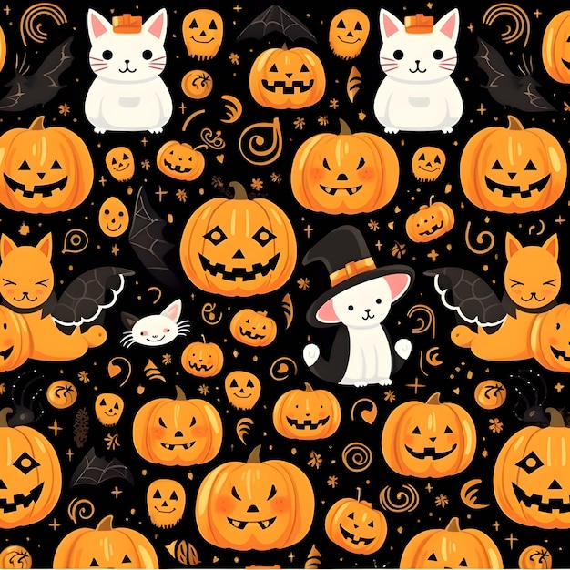 a wallpaper with a cat and pumpkins on it