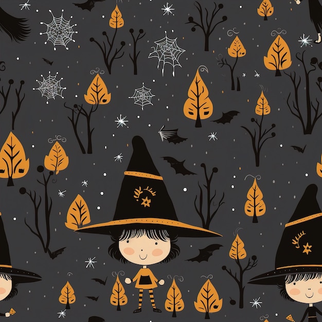 a wallpaper with children's halloween costumes and a black background with a black and gold
