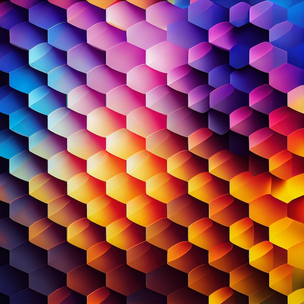 Wallpaper with the colored hexagons in a geometric pattern 3D illustration