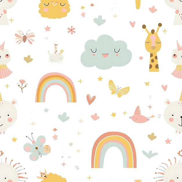 a wallpaper with different animals and butterflies and the word rainbow