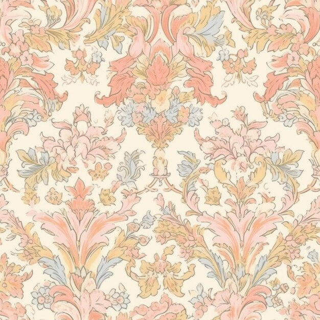 A wallpaper with a floral design in pink and blue.