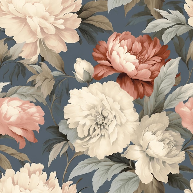 A wallpaper with a floral pattern and a large peony.