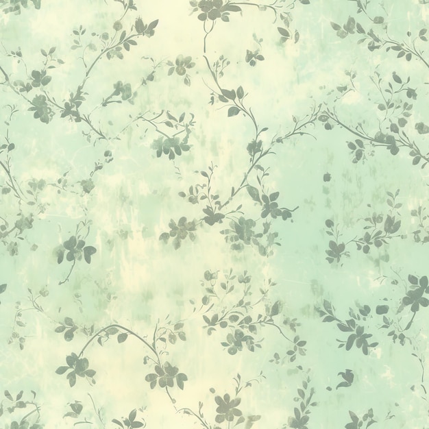 パステルグリーンの花柄の壁紙