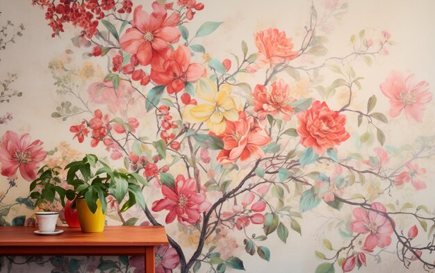 Photo a wallpaper with a floral pattern that says spring