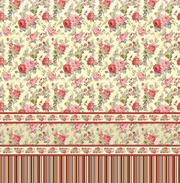 a wallpaper with flowers on it and a red border