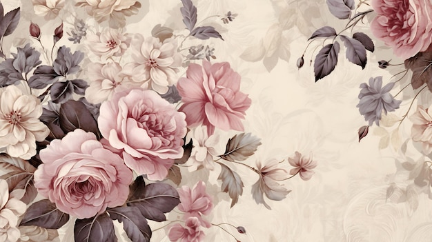 a wallpaper with flowers and leaves and flowers