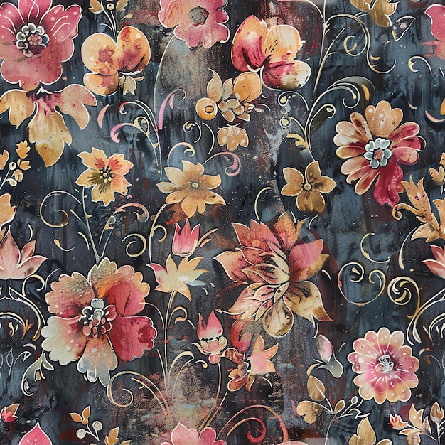a wallpaper with flowers and leaves on it