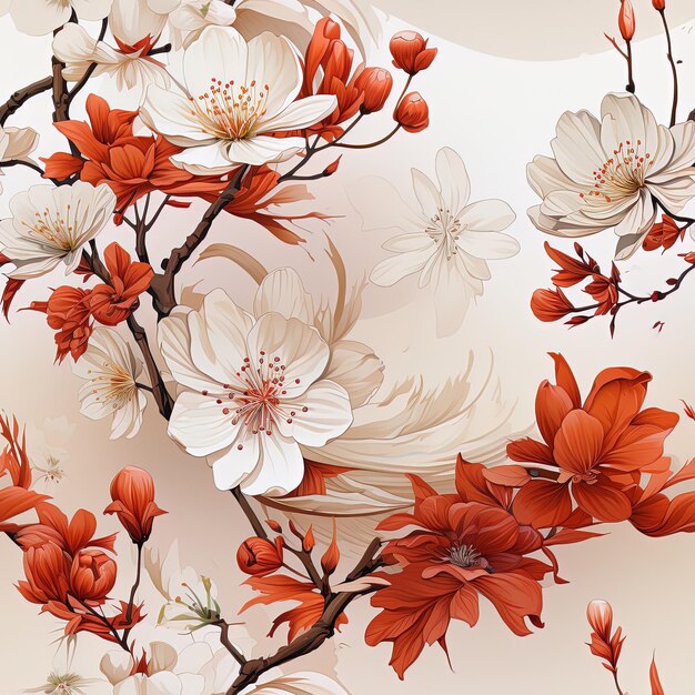a wallpaper with flowers and leaves and a white background