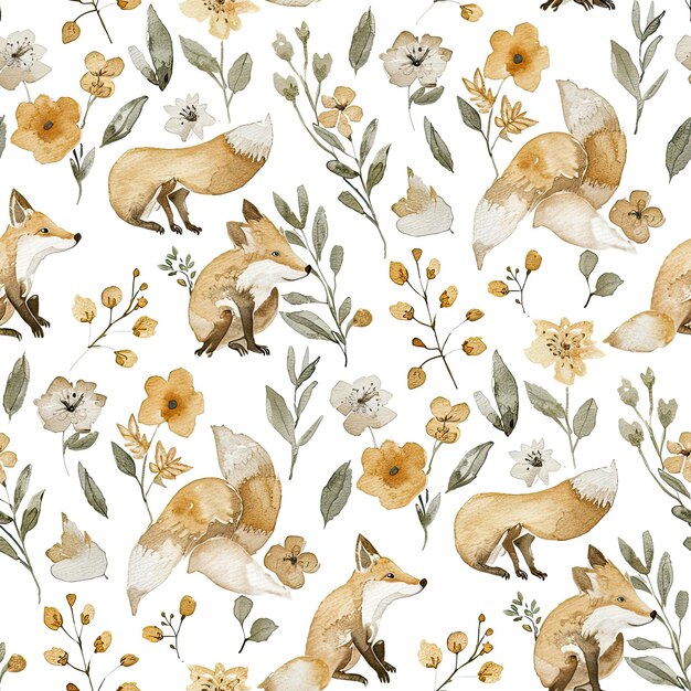 a wallpaper with a fox and flowers